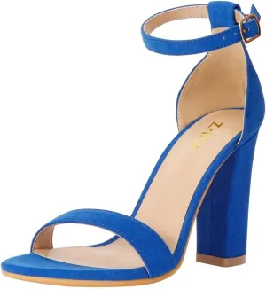 ZriEy Women's Chunky High Heels 4 Inches Block High Heels Open Toe Ankle Strap Sandals Party Wedding Daily Wear Shoes