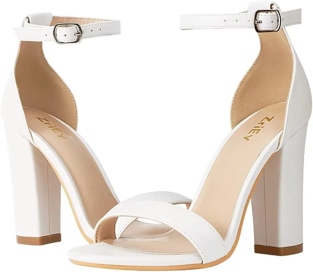 ZriEy Women's Chunky High Heels 4 Inches Block High Heels Open Toe Ankle Strap Sandals Party Wedding Daily Wear Shoes