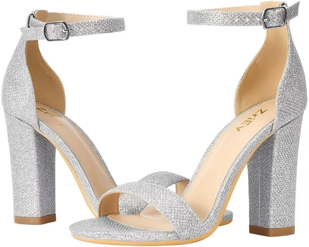ZriEy Women's Chunky High Heels 4 Inches Block High Heels Open Toe Ankle Strap Sandals Party Wedding Daily Wear Shoes