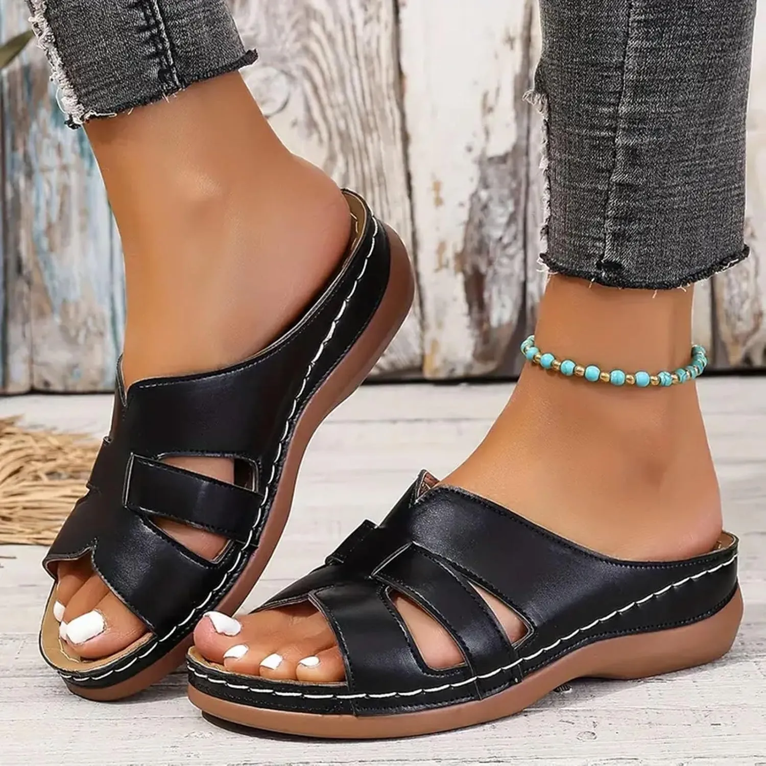 ZSpzx Orthopedic Sandals for Women,2025 Arch Support Wedge Flip Flops Slide Comfortable Open Toe Dressy Summer Sandalias Slip on Plantar Fasciitis Slippers Walking Beach Shoes