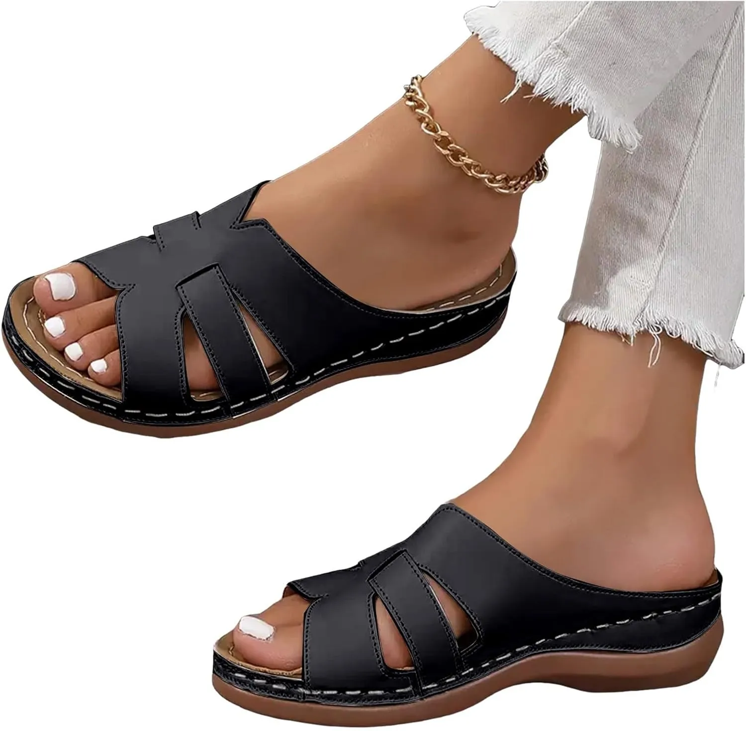 ZSpzx Orthopedic Sandals for Women,2025 Arch Support Wedge Flip Flops Slide Comfortable Open Toe Dressy Summer Sandalias Slip on Plantar Fasciitis Slippers Walking Beach Shoes