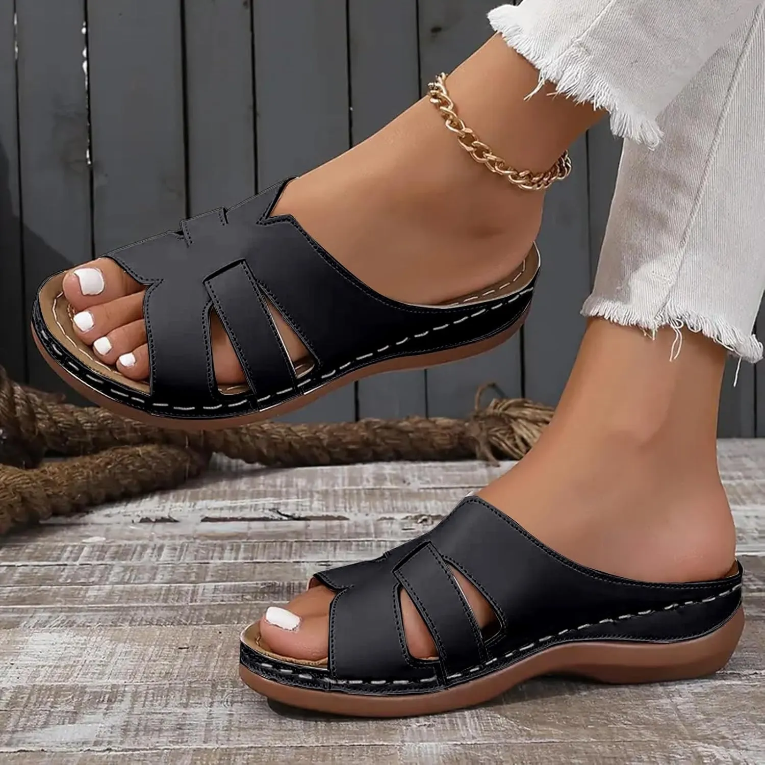 ZSpzx Orthopedic Sandals for Women,2025 Arch Support Wedge Flip Flops Slide Comfortable Open Toe Dressy Summer Sandalias Slip on Plantar Fasciitis Slippers Walking Beach Shoes
